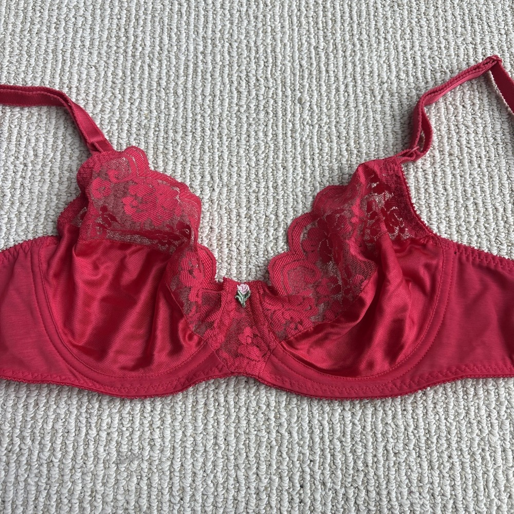 Vtg 90s Maidenform Chantilly Satin & Lace Unlined Bra red 34C Underwire 7329